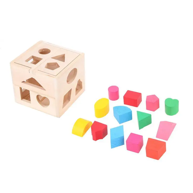 

Wooden Shape Sorter 13 Holes Geometric Sorting Box Intelligence Shape Color Recognition Developmental Toy For Kids