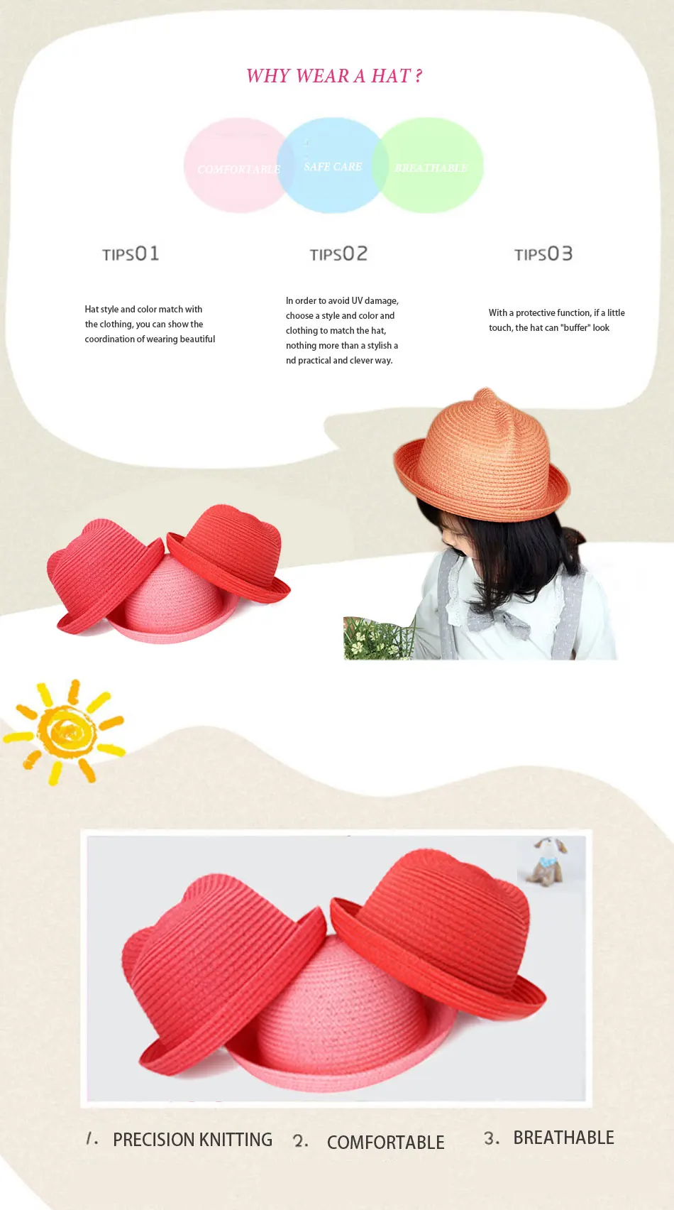 DMROLES детская летняя шапочка соломенные шляпы для девочек и мальчиков детские уши детские шляпы от солнца однотонные пляжные шляпы реквизит для фотосъемки