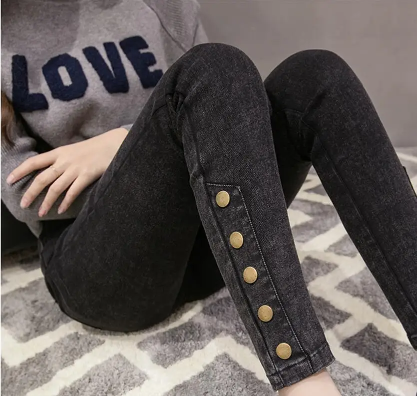 Women Skinny Pencil Pants High Waist Jeans Pants Black