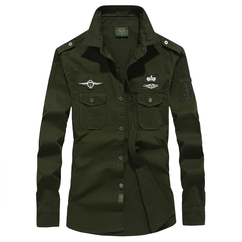 LetsKeep Men's Military long sleeve shirt vintage army shirts men cotton shirt Plus size M-6XL, ZA577