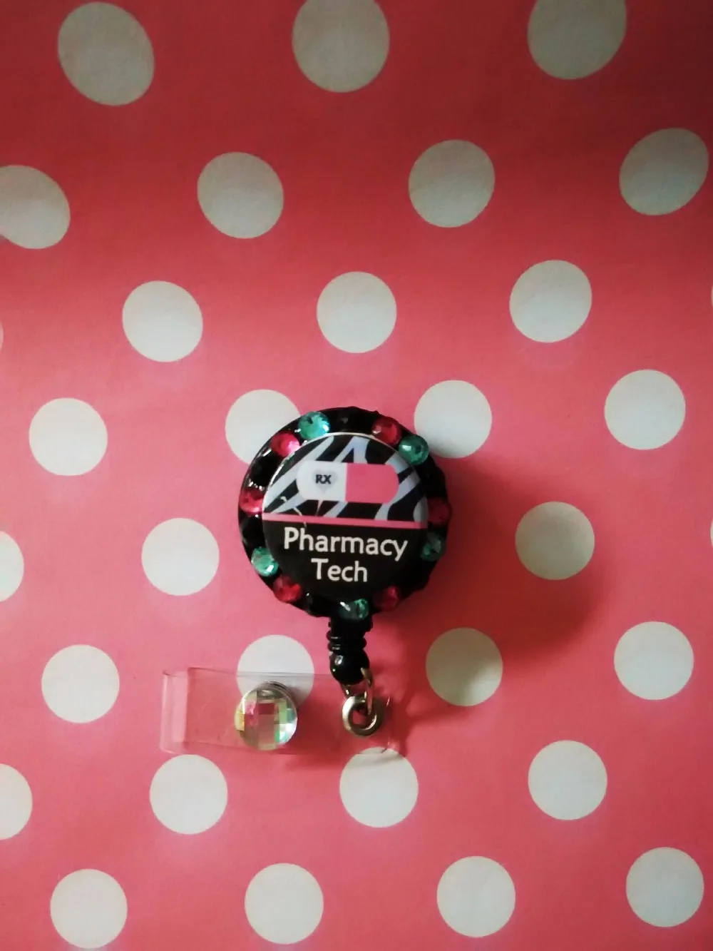

PHARMACY TECH HELLO KITTY BLING ID REEL BADGE HOLDER 10
