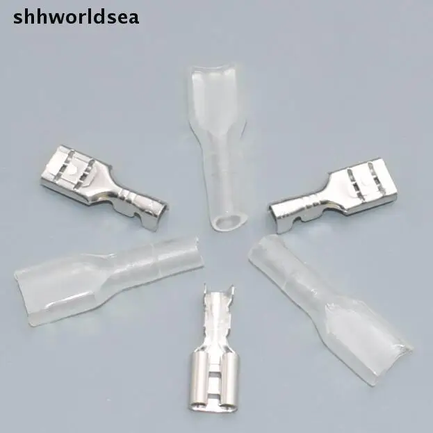 

shhworldsea 200Set 4.8mm transparent sheath inserted spring Crimp insulation auto Terminal Spade Connector Faston with insulator