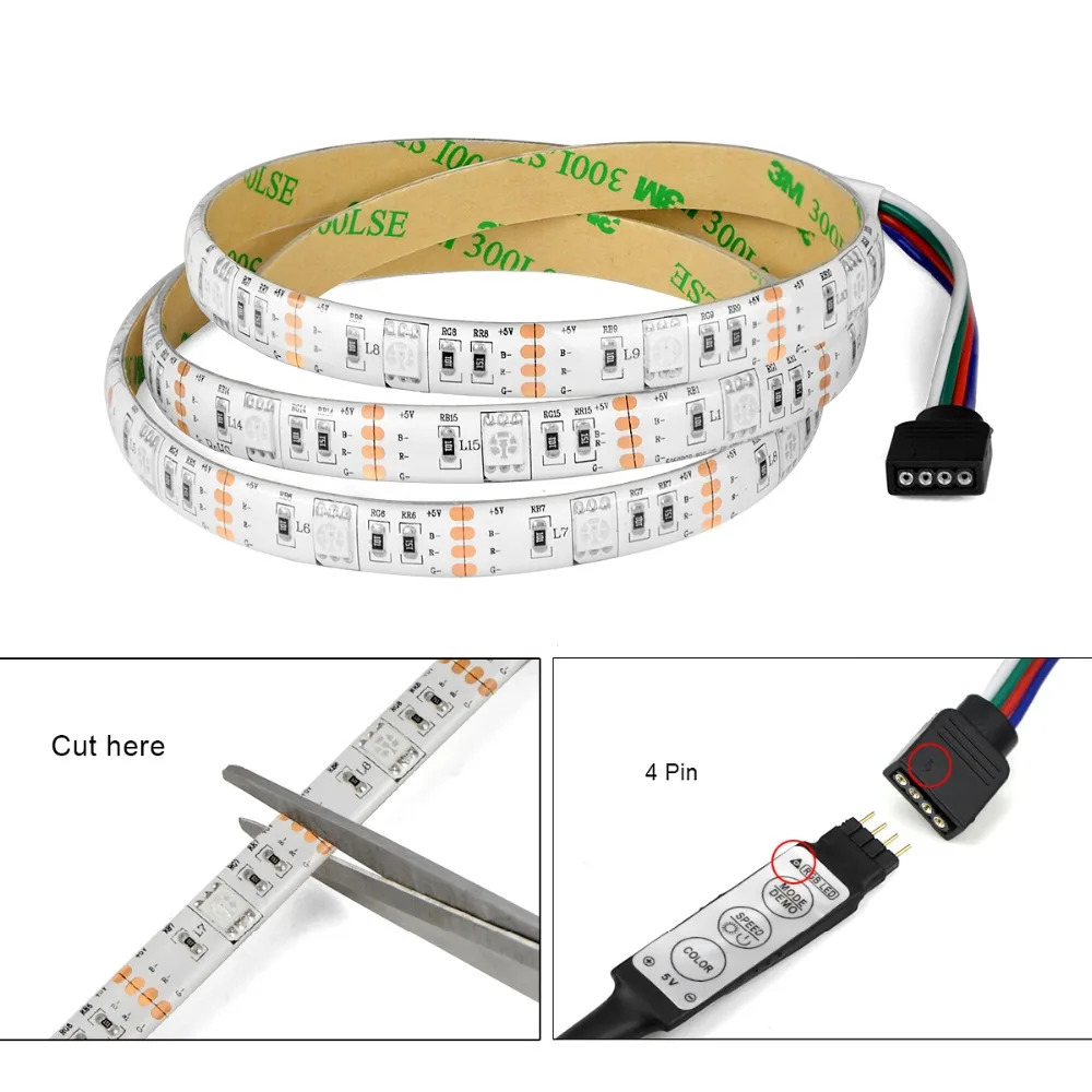 RGB светодиодный свет полосы 5050 SMD ТВ светодиодный клейкая лента с источником питания от USB 5 В, строка само клеится светодиодный брелок, Рождество, украшение 1 м-5 м