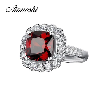 

AINUOSHI Luxury Wedding Ring 5.5 Carat Big Cushion Cut Engagement Ring Women Red Zircon 925 Sterling Silver Promise Bridal Ring