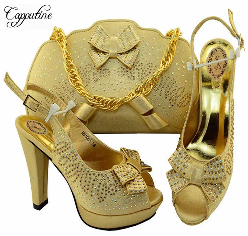 Capputine High Quality Italian Party Shoes And Matching Bag Set Fashion Decorated With Rhinestone Shoes And Purse Set MM10612