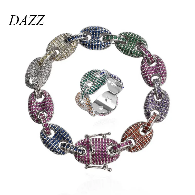 Dazz роскошный красочный браслет в дубайском стиле кольцо CZ Циркон Ювелирный Набор
