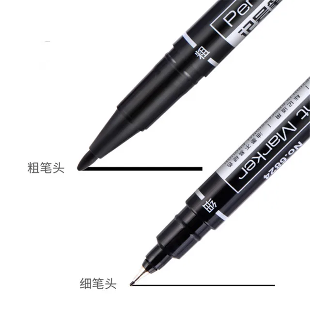 High quality 6824 Waterproof permanent dual tip  0.5/1.0 mm Nib Black blue red Art Marker Pens Student school office stationery 5