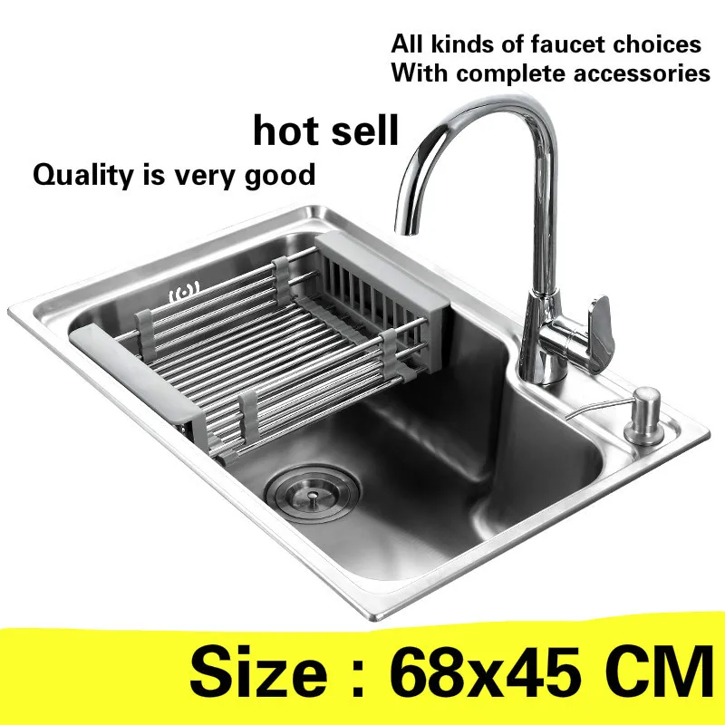 

Free shipping Household standard Kitchen sink durable 0.8 mm 304 stainless steel hot sell 680x450 MM