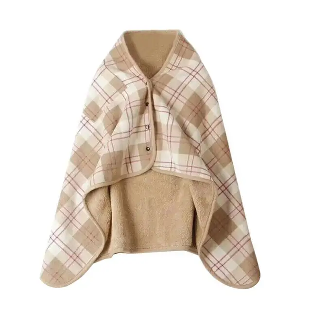 Multifunctional Wearable Plaid Blanket Hygroscopic Warm Flannel Shawl
