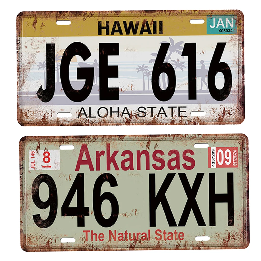 2Pieces Car License Plate Retro Metal Mine Tin Sign Wall Plaque For Bar Pub Club