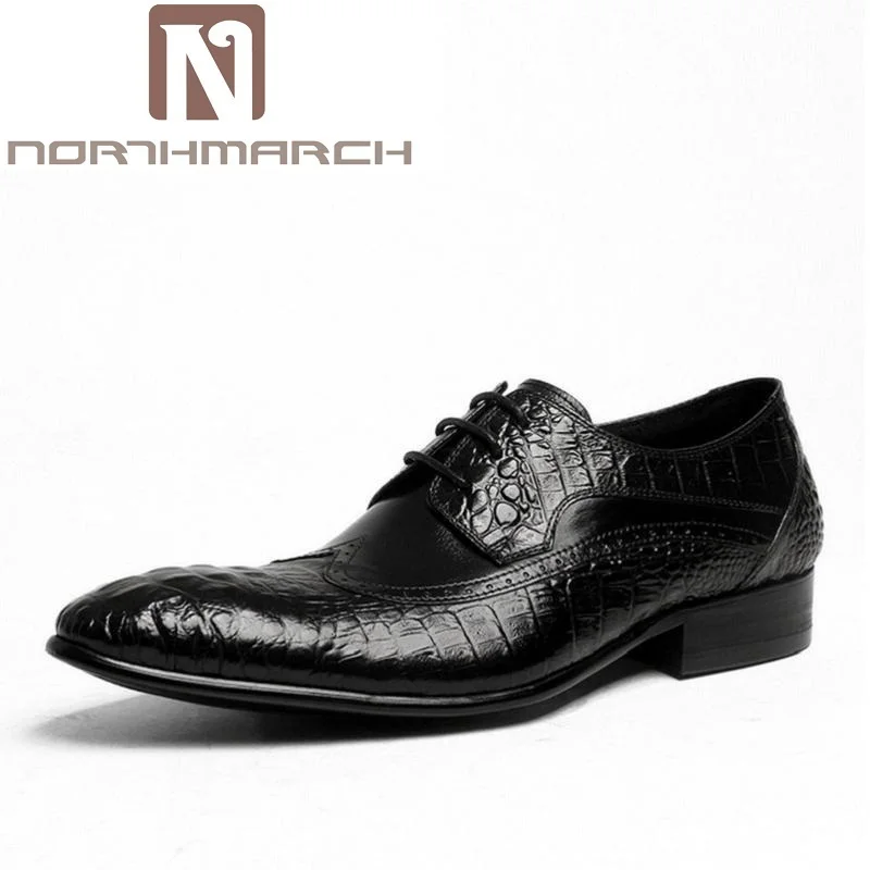 

NORTHMARCH Spring/Autumn Red/Black Crocodile Pattern Men's Genuine Leather Men Shoes Pointed Toe Designer Brogue Dress Shoes