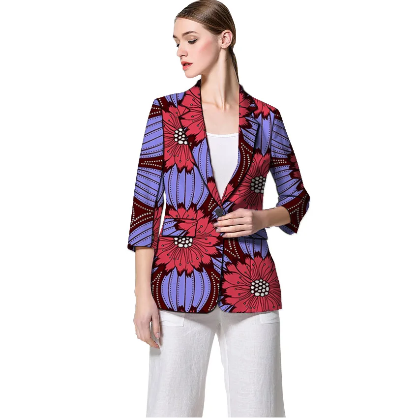 

Women Fashion African Blazer Female Pattern Printed Suit Outwear Outfits Half Sleeve Lady Dashiki Clothes