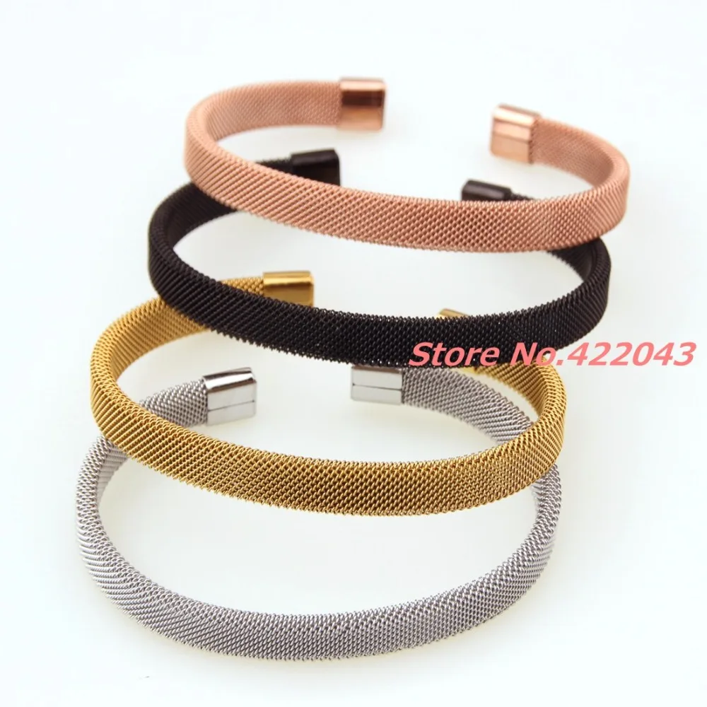 7,0"* 8 мм Модные мужские и женские 316L нержавеющая сталь серебро/розовое золото/черный открытый конец застежка кабель сетка браслет ювелирные изделия