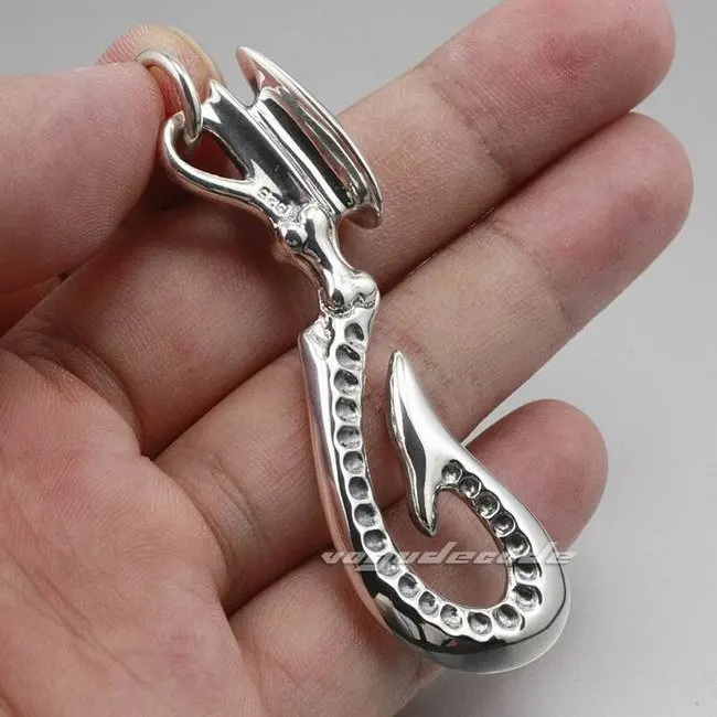 

Tribal Tattoo Fish Hook 925 Sterling Silver Pendant 8A017(Necklace 24inch)