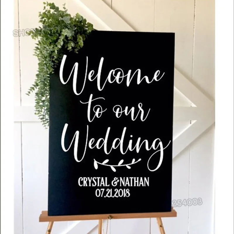 

Welcome Wedding Sticker Personalized Names and Date Vinyl Decal for Wedding Sign Rustic Modern Removbale Art Dec L841