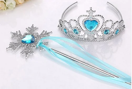 Замороженная Корона, мерцающие аксессуары для волос для девочек, принцесса, свадебная корона, диадема со стразами, обруч, повязка для волос, волшебная палочка - Окраска металла: bule 2