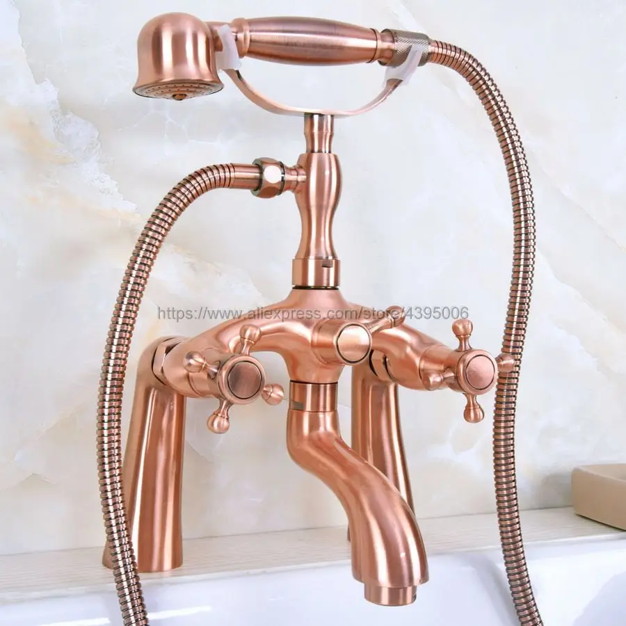 Deck Mounted Bath Tub Faucet Antique Red Copper Bathtub Faucets With