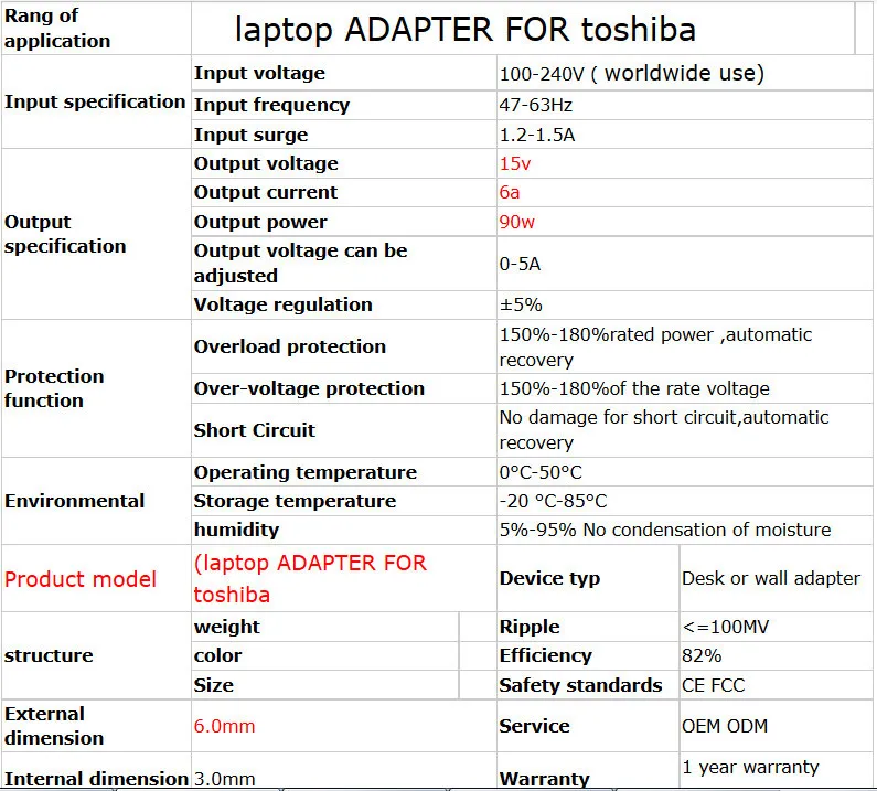 15V 6A 6,5*3,0 мм ноутбук Зарядное устройство для ноутбука Toshiba A100 A105 M100 M105 M30 A50 M50 PA2501U PA2521U PA3201UAC адаптер Питание