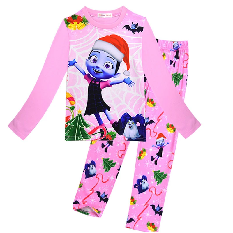 Осенняя Рождественская пижама для девочек с изображением вампира; комплект одежды для детей с изображением вампира; одежда для сна с длинными рукавами; Пижамный костюм; комплект из двух предметов для сна