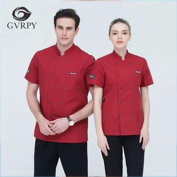 

4 Colors M-4XL Wholesale High Quality Unisex Short-sleeve Double Breasted Kitchen Workwear Chef Jacket Restaurant Bakery Uniform