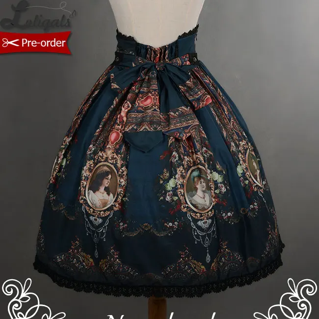 РЕТРО ПРИНТ рококо стиль короткая юбка с высокой талией от Soufflesong [индивидуальный пошив доступен]