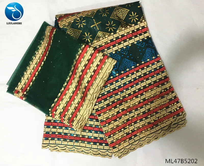 LIULANZHI африканская зеленая вышивка Базен Riche ткань 7 ярдов/комплект парча Базен ML47B52