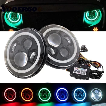 

For 1997~2016 Jeep Wrangler JK LJ CJ Hummer H1 H2 7" LED Headlights Bulb RGB Halo Angel Eye with Bluetooth Remote 7inch Headlamp