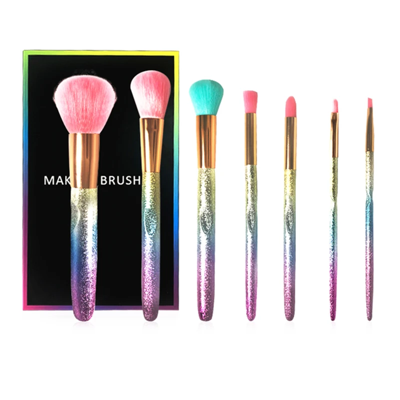 7Pcs Rainbow Glitter Makeup Brushes Set Portable Powder Blush Blending