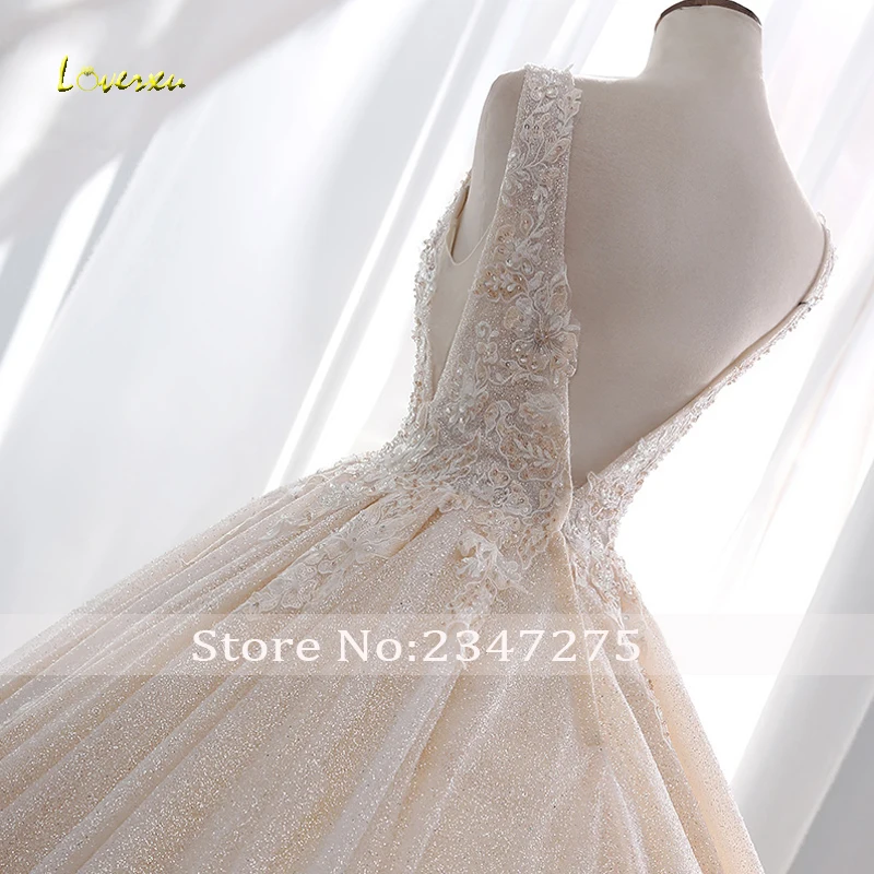 Loverxu Vestido De Noiva кружевное бальное платье Свадебные платья сексуальное с открытой спиной v-образный вырез Часовня Поезд аппликации свадебное платье с бисером