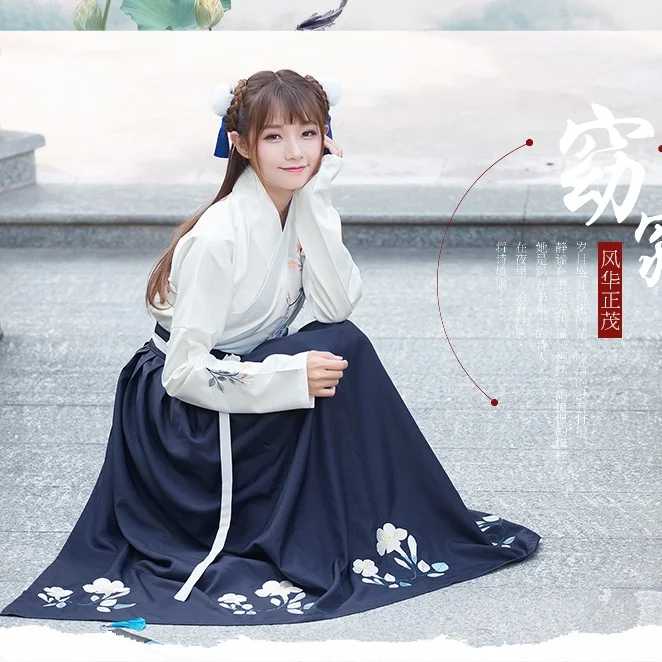 Chinese style women's hanfu costume Cantonese embroidered skirt + Jacket clothes Traditional