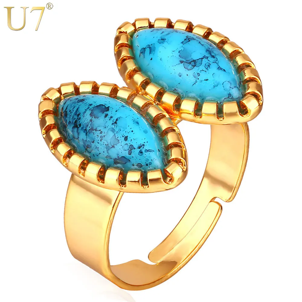 

U7 Engagement /Wedding Rings Trendy Gold Color Fashion Party Blue Stone Rings For Women Turkish Jewelry R389