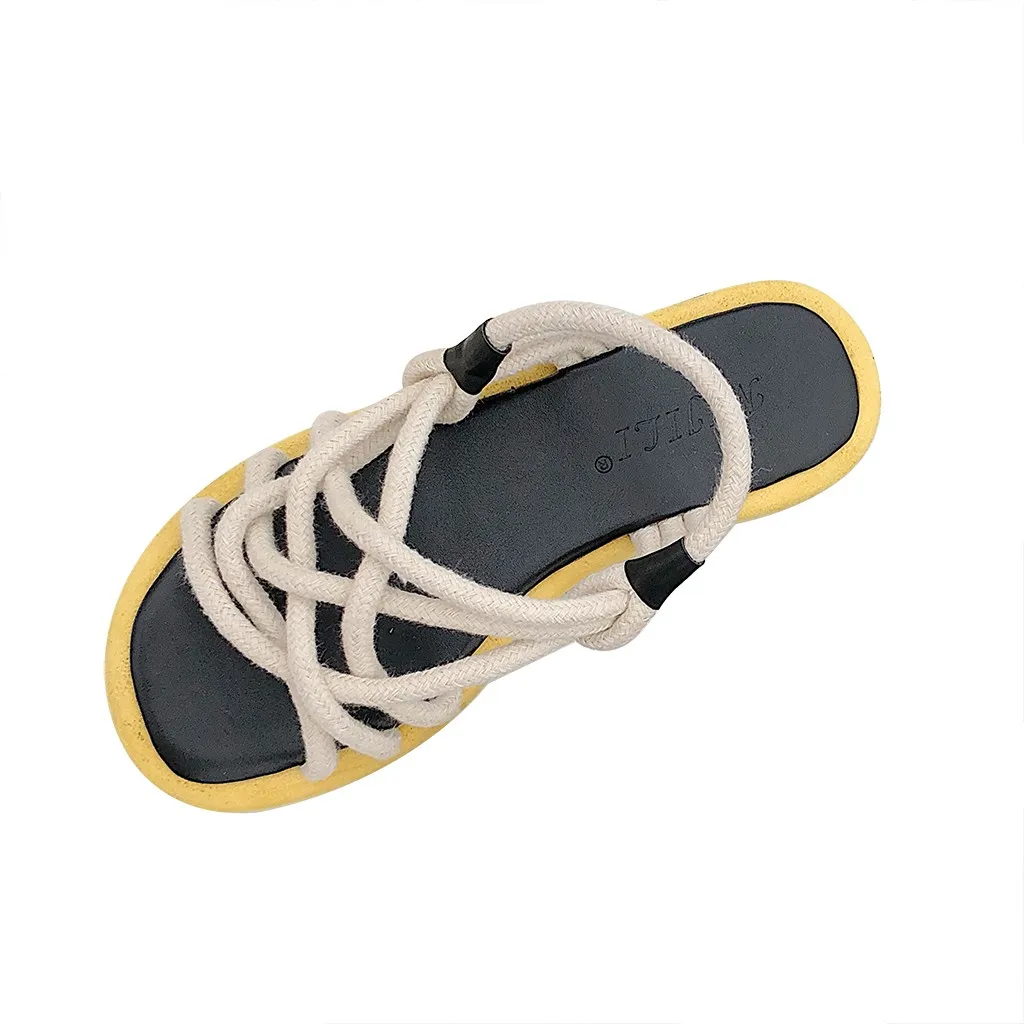 

Women Summer Casual Hemp Rope Beach Fashion Cross-tied Flat Shoes slip-on Gladiator Roman Shoes Princess Shoes for party Apr 30