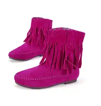 Shoes Woman Brand New Faux Suede Leather Women’s tassel Fringe ankle boots for women motorcycle flat Slip-on Shoes Plus size