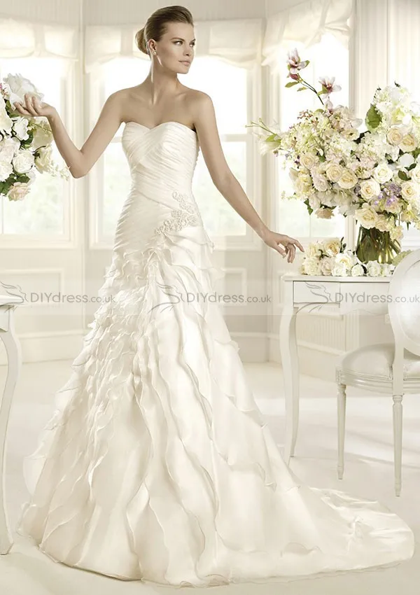 Sheath Strapless Sweetheart Neck Pleated Bodice Ruffled Skirt Bridal Gowns | Свадьбы и торжества