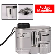 Мини-объектив 60X карманный лупа микроскоп с светодиодный светильник ювелирные изделия Ювелирная Лупа валютный дектектор