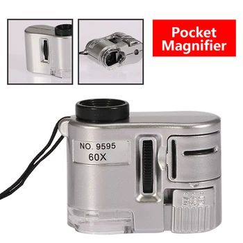 

Mini Lens 60X Pocket Magnifier Microscope With LED Light Jewelry Jeweler Loupe Currency Dectector