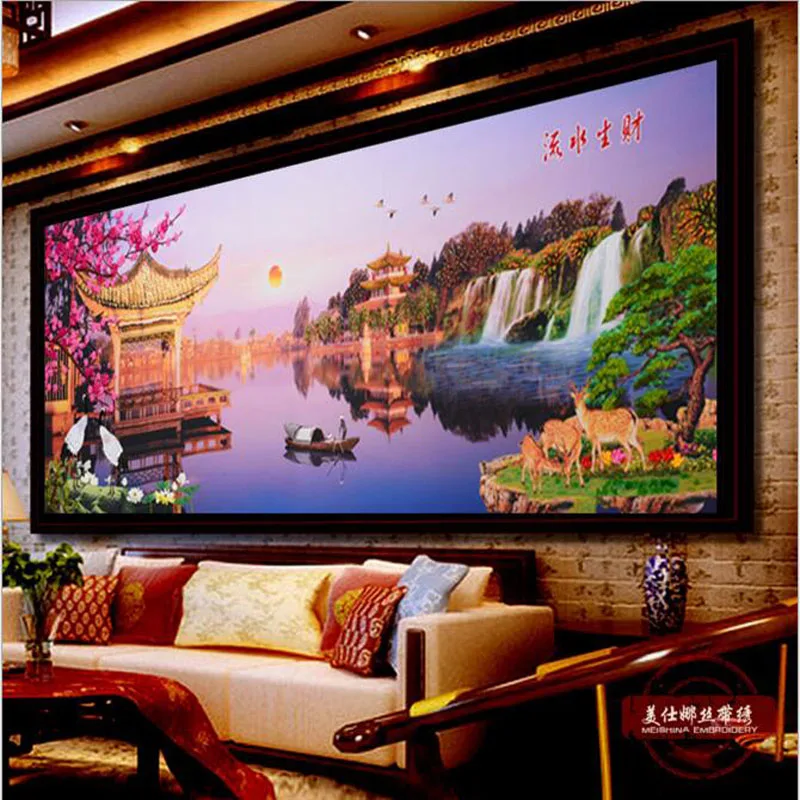 Large Home Decoration for Living Room Handcraft Scenic Ribbon Embroidery Wall Hanging Handmade Gift Size 240x90cm - Цена: 