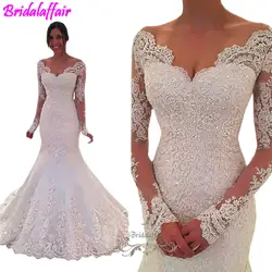 BridalaffairVestido de noiva Maniche Lunghe сирена Abiti да Sposa Sheer Тюль Torna Сексуальная Abiti да Sposa Robe de свадебное платье