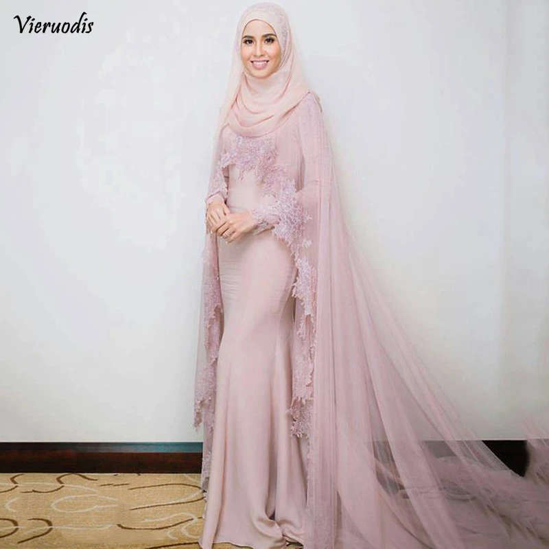 13-1                   Muslim Evening Dresses 2018 Mermaid Long Sleeves Appliques Lace Formal Hijab Islamic Dubai Kaftan Saudi Arabic Long Evening Gown