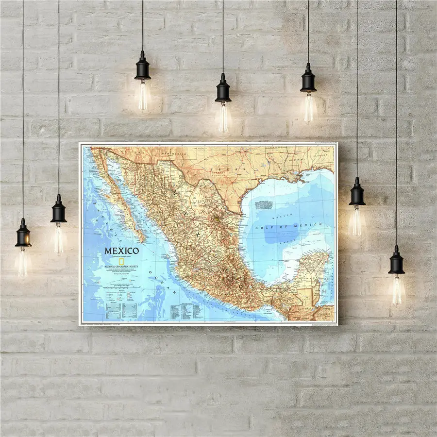 

Mexico Map Canvas Print Poster Geographical Painting Wall Art Sticker Decor for Home Bar Cafe Pub High-End Exquisite Design