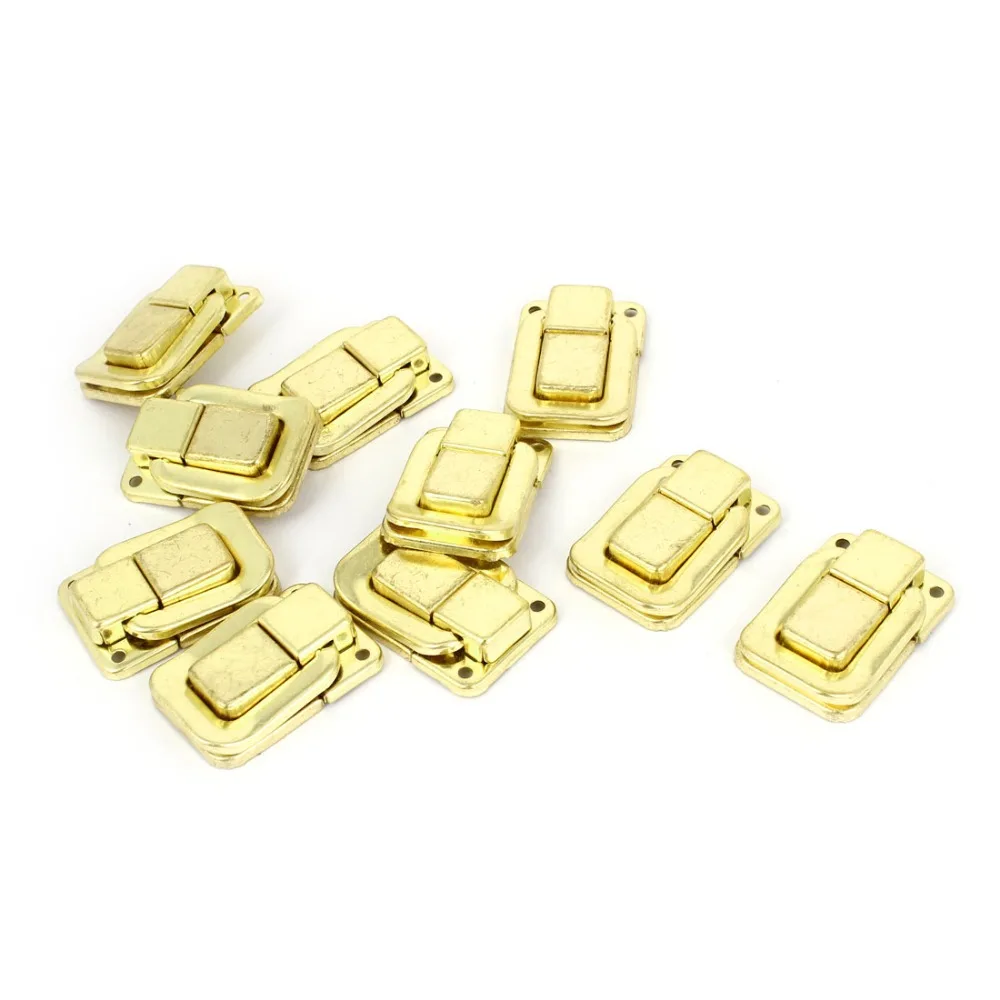 10 Pcs Jewelry Metal Box Latch Case Hasp Pad Chest Lock Hook Hinge Brass Tone Suitcase Toolin