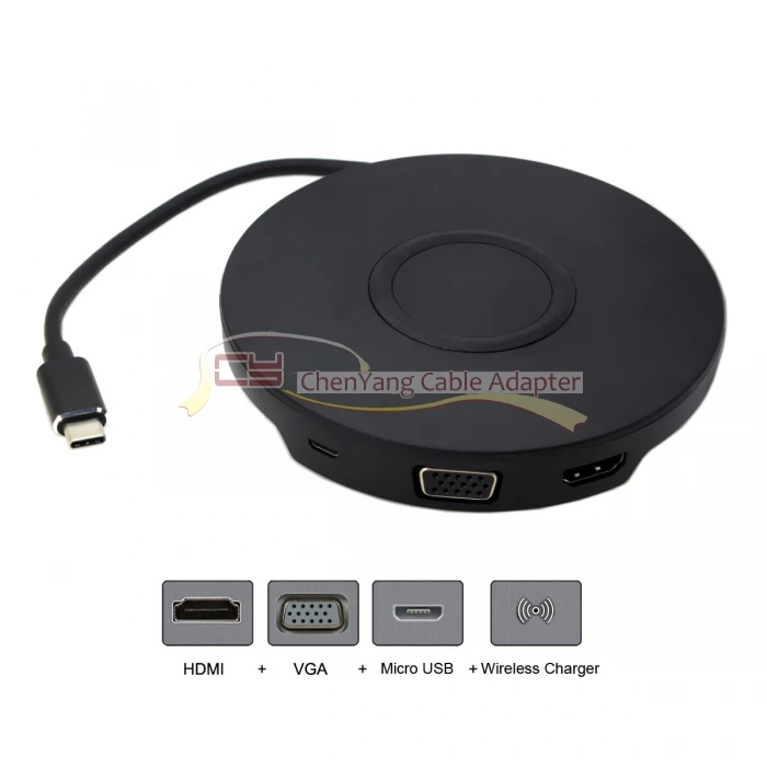 

1pcs/lot HDMI 4K VGA 1080P Type-C USB-C Adapter with Wireless Charge for Laptop & Mac book & iPhone USB-C Digital AV Multiport