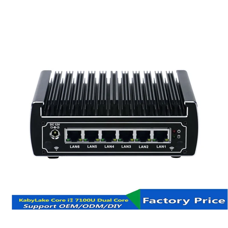 6 Ethernet LAN безвентиляторный pfsense Мини ПК Intel kabylake core i3 7100u DDR4 ram AES-NI linux сервер
