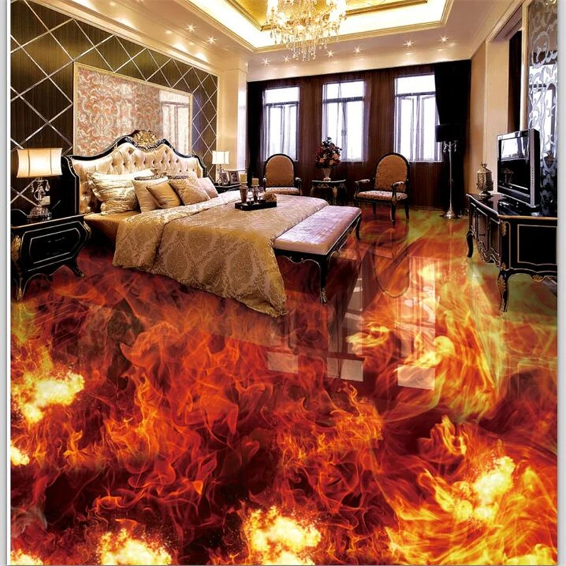 Wellyu Custom Floor Decoration Painting 3d Oboi Fire Burning Three