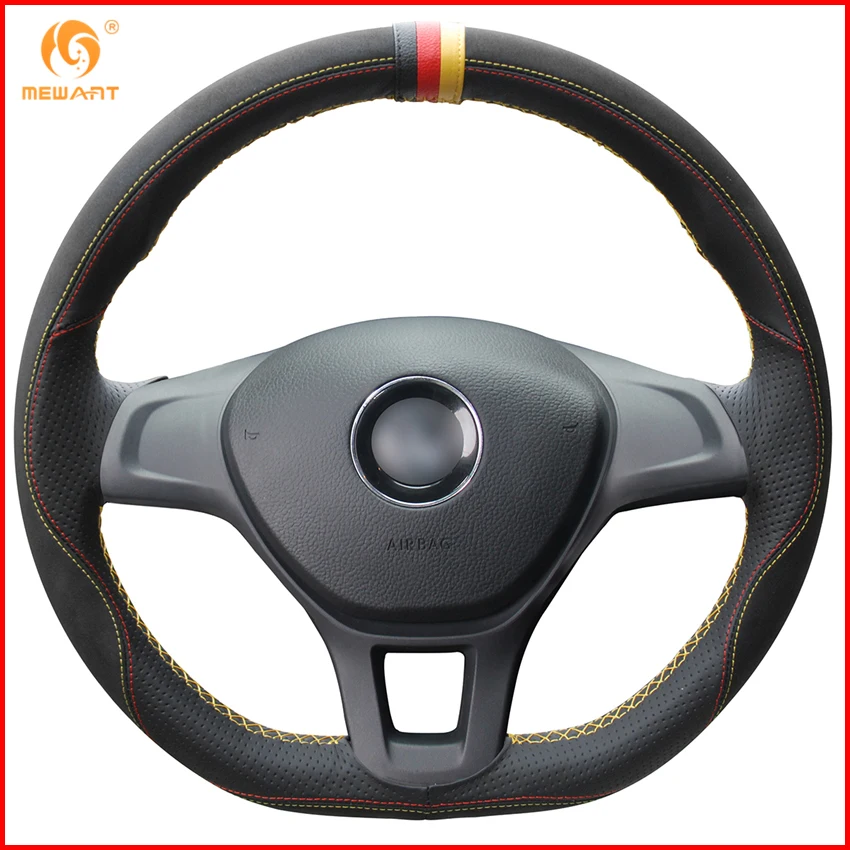 Mewant Black Leather Black Suede Car Steering Wheel Cover For Volkswagen Vw Golf 7 Mk7 New Polo