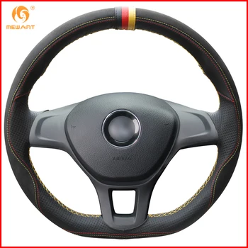 

MEWANT Black Leather Black Suede Car Steering Wheel Cover for Volkswagen VW Golf 7 Mk7 New Polo 2014 2015 2016 2017 Accessories