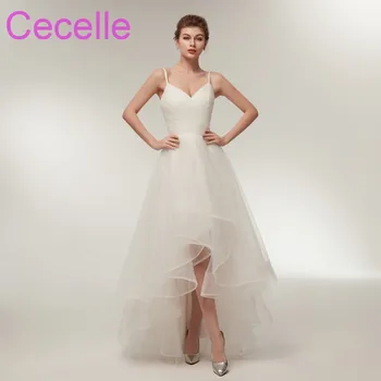 

2019 Cheap High Low Short Simple Wedding Dresses With Straps Ruched Tulle Rustic Informal Western Bridal Gowns Ready to Ship