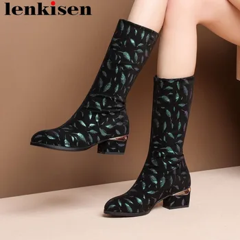 

2019 superstar round toe med heels mixed color stretch mid-calf boots mature woman shopping dating high quality casual shoes L05