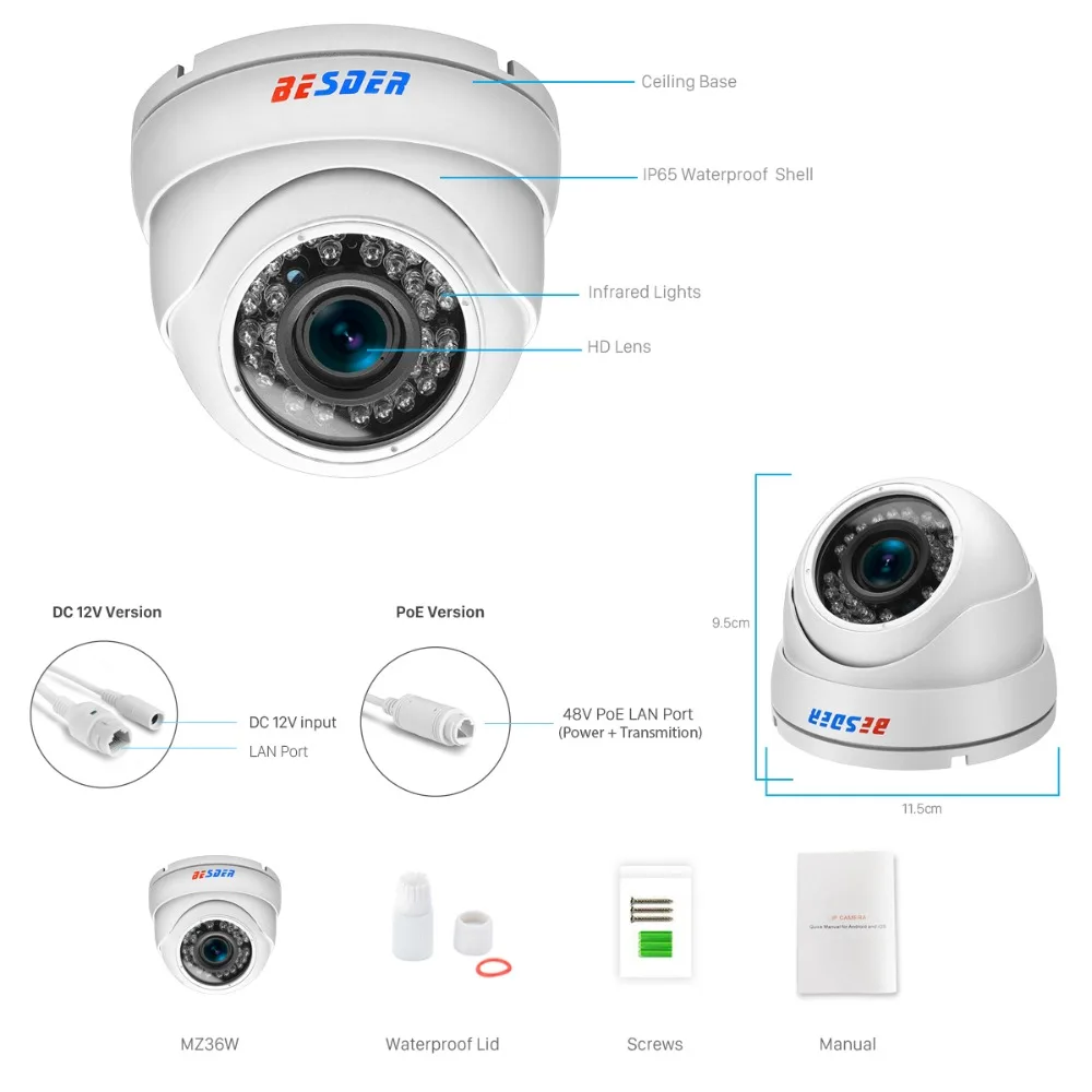 IP камера BESDER 1/2 9 ''SONY IMX323 с автоматическим увеличением 4 кратный