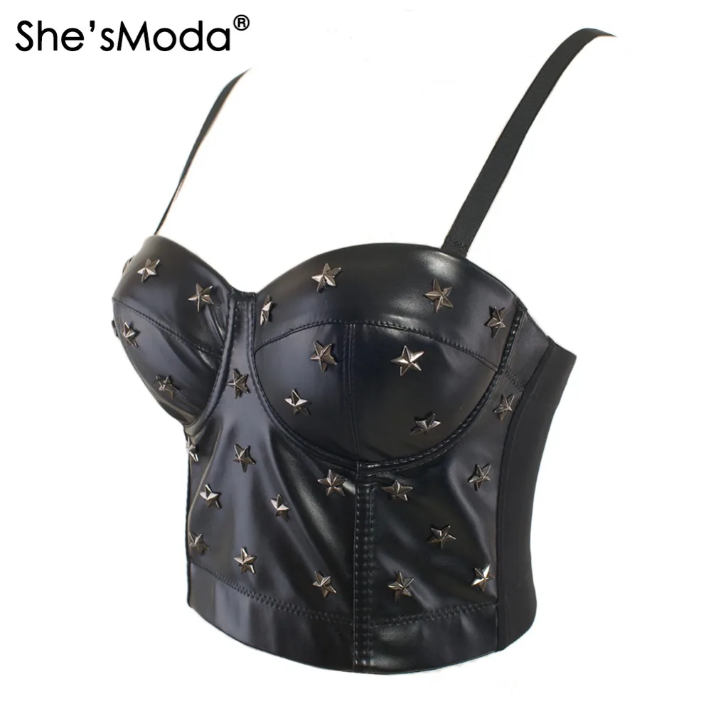Женский бюстгальтер бюстье She'sModa из искусственной кожи с заклепками вечерние